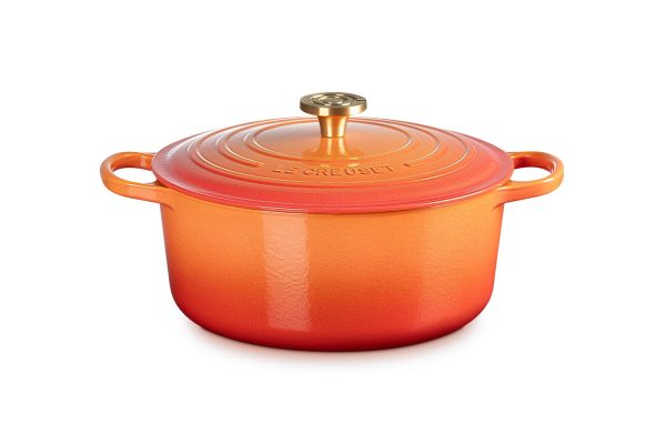 LE CREUSET Signature Round Dutch Oven 7.25qt Flamme Dorée w/ Crucible Knob - Image 4