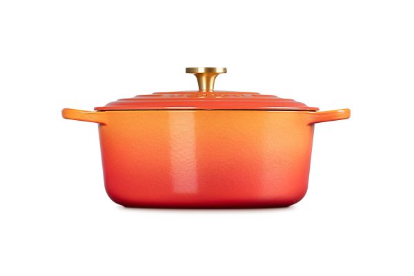 LE CREUSET Signature Round Dutch Oven 7.25qt Flamme Dorée w/ Crucible Knob - Image 3
