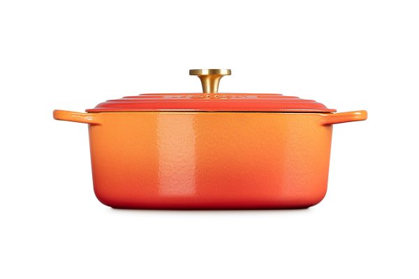 LE CREUSET Signature Oval Dutch Oven 15.5qt Flamme Dorée w/ Crucible Knob - Image 4