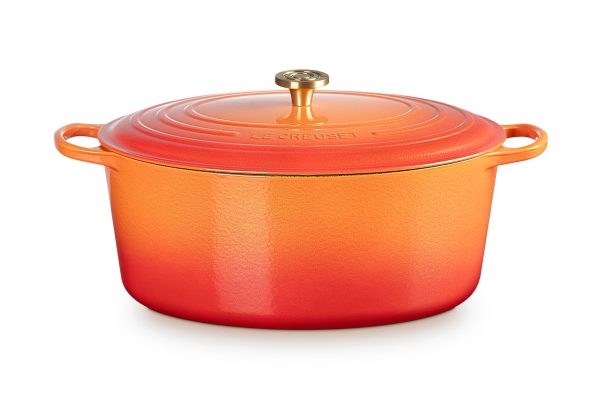 LE CREUSET Signature Oval Dutch Oven 15.5qt Flamme Dorée w/ Crucible Knob - Image 3