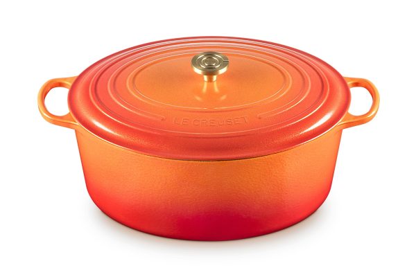 LE CREUSET Signature Oval Dutch Oven 15.5qt Flamme Dorée w/ Crucible Knob - Image 5