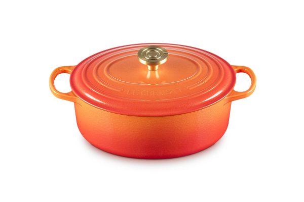 LE CREUSET Signature Oval Dutch Oven 6.75qt Flamme Dorée w/ Crucible Knob - Image 4